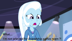 Size: 1920x1080 | Tagged: safe, edit, edited screencap, screencap, trixie, equestria girls, g4, female, frown, open mouth, solo, text