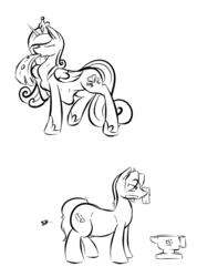 Size: 527x742 | Tagged: safe, artist:cantershirecommons, princess cadance, oc, alicorn, pony, g4, anvil, cadancepred, female, fetish, mare, mistguards-burrow, mouth hold, swallowing, tail, tail sticking out, throat bulge, vore