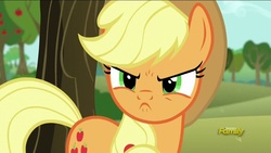 Size: 1920x1080 | Tagged: safe, screencap, applejack, earth pony, pony, g4, no second prances, angry, female, mare, solo, sweet apple acres