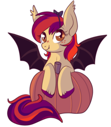 Size: 557x635 | Tagged: safe, artist:lulubell, oc, oc only, oc:pumpkin bell, bat pony, pony, simple background, solo, transparent background