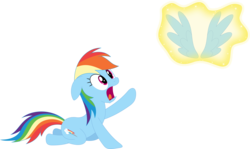 Size: 3575x2125 | Tagged: safe, artist:porygon2z, rainbow dash, g4, female, floating wings, high res, kneeling, magic, offscreen character, rainkneel dash, simple background, solo, transparent background, vector, wingless