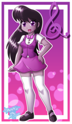 Size: 2912x5000 | Tagged: safe, artist:danmakuman, octavia melody, human, equestria girls, g4, bowtie, clothes, commission, cute, female, high res, mary janes, miniskirt, moe, music notes, open mouth, shoes, signature, skirt, socks, solo, thigh highs, thigh socks, zettai ryouiki