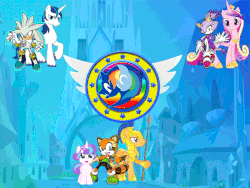 Size: 800x600 | Tagged: safe, artist:trungtranhaitrung, flash sentry, princess cadance, princess flurry heart, shining armor, g4, blaze the cat, crossover, crystal empire, gif, male, marine the raccoon, non-animated gif, silver the hedgehog, sonic brony united league, sonic the hedgehog, sonic the hedgehog (series), spear, weapon