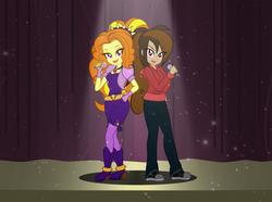 Size: 2154x1600 | Tagged: safe, artist:discorded-joker, adagio dazzle, oc, oc:cupcake slash, equestria girls, g4, duet, microphone, singing, stage