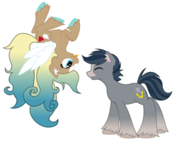 Size: 2482x2000 | Tagged: safe, artist:discorded-joker, oc, oc only, oc:heartsgift, oc:silverhoof, female, high res, male, oc x oc, shipping, simple background, straight, tongue out, transparent background, unshorn fetlocks, upside down