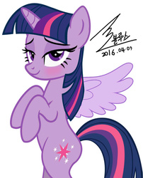 Size: 639x789 | Tagged: safe, artist:bluse, twilight sparkle, alicorn, pony, g4, background removed, bipedal, blushing, cutie mark on clothes, female, mare, sexy, show accurate, signature, simple background, solo, twilight sparkle (alicorn), white background