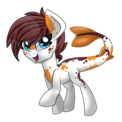 Size: 4000x4000 | Tagged: safe, artist:partypievt, oc, oc only, oc:splash records, hybrid, koi, merpony, absurd resolution, colt, cute, koi pony, male, open mouth, piebald coat, simple background, smiling, solo, tail fin, transparent background