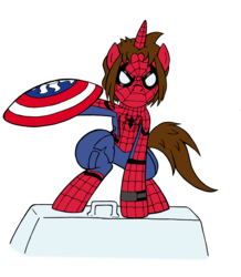 Size: 2382x2736 | Tagged: safe, artist:edcom02, artist:jmkplover, pony, captain america: civil war, high res, male, ponified, shield, simple background, solo, spider-man, transparent background