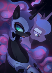 Size: 2220x3106 | Tagged: safe, artist:maren, nightmare moon, princess luna, alicorn, pony, g4, bedroom eyes, crying, duality, female, high res, mare, open mouth, solo