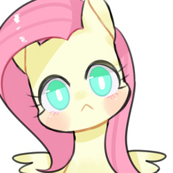 Size: 1280x1280 | Tagged: safe, artist:puzi, part of a set, fluttershy, pegasus, pony, g4, :<, bust, cute, female, looking at you, portrait, shyabetes, solo, white pupils