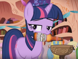 Size: 942x722 | Tagged: safe, edit, edited screencap, screencap, twilight sparkle, friendship is magic, g4, alcohol, confound these ponies, drinking, mouth hold, pouring