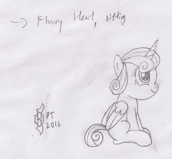 Size: 1093x1016 | Tagged: safe, artist:parclytaxel, princess flurry heart, g4, female, filly, lineart, monochrome, pencil drawing, sitting, solo, traditional art