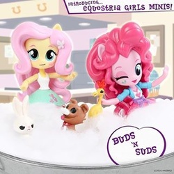 Size: 320x320 | Tagged: safe, angel bunny, fluttershy, pinkie pie, winona, chicken, equestria girls, g4, bath, bathtub, clothes, doll, equestria girls minis, irl, photo, skirt, tank top, toy