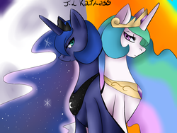 Size: 1600x1200 | Tagged: safe, artist:jlkatlass, princess celestia, princess luna, g4, royal sisters