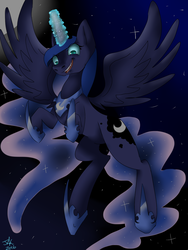 Size: 1200x1600 | Tagged: safe, artist:jlkatlass, princess luna, g4, female, flying, magic, solo