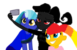 Size: 810x532 | Tagged: safe, artist:pinkie pie cake, oc, oc only, oc:blue lover, oc:dark blood, oc:sunshine rainbow, human, equestria girls, g4, base used, solo