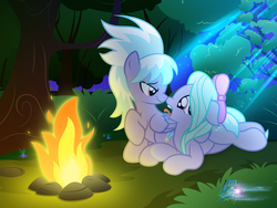 Size: 3000x2250 | Tagged: safe, artist:nightmaremoons, cloudchaser, flitter, pegasus, pony, g4, campfire, duo, female, high res, incest, lesbian, mare, open mouth, scrunchy face, ship:pegacest, shipping, show accurate