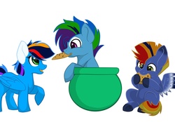 Size: 1024x713 | Tagged: safe, artist:colourstrike, oc, oc only, oc:glider, oc:hurricane, oc:storm, cookie, cookie jar, cookie thief, cute, food, offspring, parent:rainbow dash, parent:soarin', parents:soarindash, siblings, simple background, white background