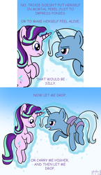 Size: 1000x1724 | Tagged: safe, artist:phallen1, starlight glimmer, trixie, pony, unicorn, g4, no second prances, comic, female, levitation, magic, mare, parachute, self-levitation, sky, skydiving, telekinesis