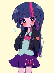 Size: 600x810 | Tagged: safe, artist:lotte, twilight sparkle, equestria girls, g4, clothes, cute, female, humanized, implied sunsetsparkle, jacket, solo, twiabetes