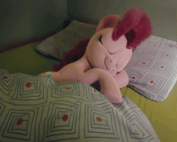 Size: 480x384 | Tagged: safe, artist:trombonyponypie, pinkie pie, earth pony, pony, 3d, adventure in the comments, animated, bed, blanket, blender, c:, cute, derail in the comments, detailed hair, diapinkes, eyes closed, eyes open, female, fluffy, gif, happy, hnnng, looking at you, morning ponies, on side, photo, pillow, realistic, sleeping, smiling, smiling at you, solo, stretching, sweet dreams fuel, underhoof, visual effects of awesome, waking up, weapons-grade cute, yawn