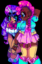 Size: 560x855 | Tagged: safe, artist:suippumato, pinkie pie, rarity, human, g4, clothes, dark skin, female, horn, horned humanization, humanized, lesbian, ship:raripie, shipping