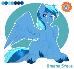 Size: 1019x950 | Tagged: safe, artist:silkensaddle, oc, oc only, oc:umami stale, pegasus, pony, cloven hooves, grin, looking at you, male, raised hoof, reference sheet, solo, spread wings, stallion, unshorn fetlocks