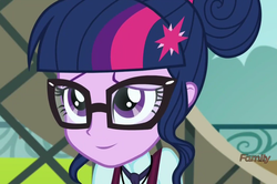 Size: 1116x740 | Tagged: safe, edit, edited screencap, screencap, sci-twi, twilight sparkle, equestria girls, g4, my little pony equestria girls: friendship games, discovery family logo, female, inverted mouth, solo