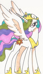 Size: 983x1701 | Tagged: safe, artist:colorfullcomics, princess celestia, g4, female, simple background, solo, spread wings, traditional art