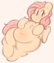 Size: 658x765 | Tagged: safe, artist:toroitimu, fluttershy, pegasus, pony, g4, belly, belly button, chest fluff, chubby, cute, fat, fattershy, female, pubic mound, solo