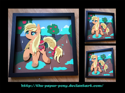 Size: 1280x958 | Tagged: safe, artist:the-paper-pony, applejack, g4, apple, basket, craft, female, food, hatless, missing accessory, shadowbox, solo, wet mane