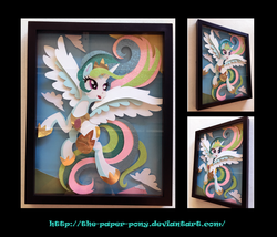 Size: 1325x1132 | Tagged: safe, artist:the-paper-pony, princess celestia, g4, craft, female, flying, shadowbox, solo