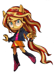 Size: 664x886 | Tagged: safe, artist:akomaru, sunset shimmer, equestria girls, g4, boots, clothes, female, jacket, leather jacket, ponied up, ponytail, skirt, solo