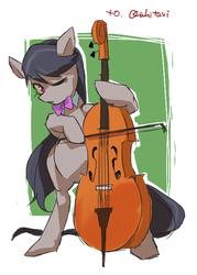 Size: 500x700 | Tagged: safe, artist:akomaru, octavia melody, earth pony, pony, g4, bipedal, cello, female, musical instrument, one eye closed, solo, standing