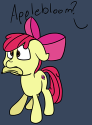 Size: 1183x1603 | Tagged: safe, artist:nwwe, apple bloom, g4, banana, bananabloom, cutie mark, dialogue, female, food, hilarious in hindsight, mouth hold, offscreen character, simple background, solo, the cmc's cutie marks