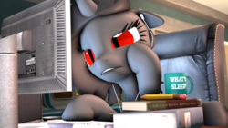 Size: 1920x1080 | Tagged: safe, artist:hellhounds04, oc, oc only, pony, 3d, book, coffee mug, computer, solo