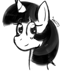 Size: 540x540 | Tagged: safe, artist:apple-jazzy, twilight sparkle, g4, cute, female, monochrome, simple background, solo, white background