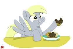 Size: 720x485 | Tagged: safe, artist:ljdamz1119, derpy hooves, pegasus, pony, g4, no second prances, cute, derpabetes, eating, female, food, mare, monochrome, muffin, smiling, solo