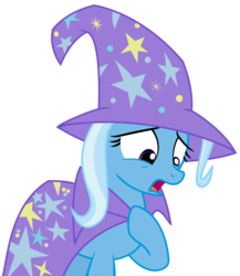 Size: 3547x4078 | Tagged: safe, artist:sketchmcreations, trixie, pony, unicorn, g4, no second prances, clothes, female, high res, inkscape, mare, open mouth, raised hoof, sad, simple background, solo, transparent background, trixie's cape, trixie's hat, vector