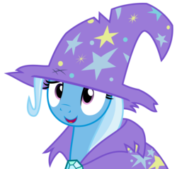 Size: 3653x3509 | Tagged: safe, artist:sketchmcreations, trixie, pony, unicorn, g4, no second prances, cute, diatrixes, female, high res, inkscape, mare, messy, open mouth, simple background, solo, tattered, transparent background, trixie's cape, trixie's hat, vector