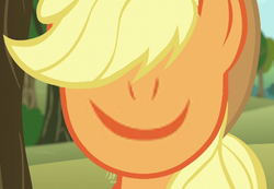 Size: 468x324 | Tagged: safe, edit, edited screencap, screencap, applejack, g4, my little pony: friendship is magic, no second prances, creepy, inverted mouth, smiling, wat