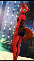 Size: 1080x1920 | Tagged: safe, artist:alcohors, oc, oc only, oc:essy ferguson, anthro, 3d, city, clothes, dress, female, lens flare, rule 63, solo, source filmmaker