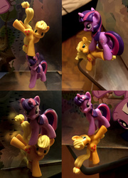 Size: 1442x2000 | Tagged: safe, applejack, twilight sparkle, g4, action pose, balancing, blind bag, irl, photo, pose, toy