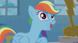 Size: 1290x718 | Tagged: safe, screencap, rainbow dash, g4, newbie dash, animated, derp, discovery family logo, fast, female, forthright filly, solo