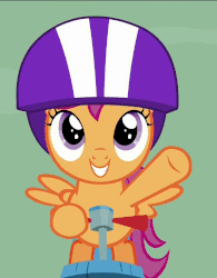 Size: 561x720 | Tagged: safe, screencap, scootaloo, pegasus, pony, g4, newbie dash, animated, cute, cutealoo, female, filly, foal, gritted teeth, helmet, loop, raised hoof, scooter, smiling, solo, spread wings, teeth, waving, waving in the comments, wings