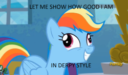 Size: 1280x751 | Tagged: safe, edit, edited screencap, screencap, rainbow dash, g4, newbie dash, derp, discovery family logo, forthright filly, funny