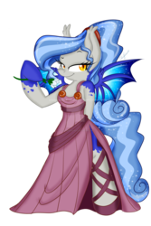 Size: 1280x1920 | Tagged: safe, artist:pvrii, oc, oc only, oc:midnight radiance, bat pony, pony, bipedal, clothes, costume, disney, dress, hercules, megara, simple background, solo, transparent background