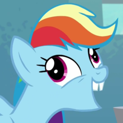 Size: 1200x1194 | Tagged: safe, screencap, rainbow dash, pony, g4, newbie dash, bucktooth, derp, faic, forthright filly, funny, silly, silly pony, smiling