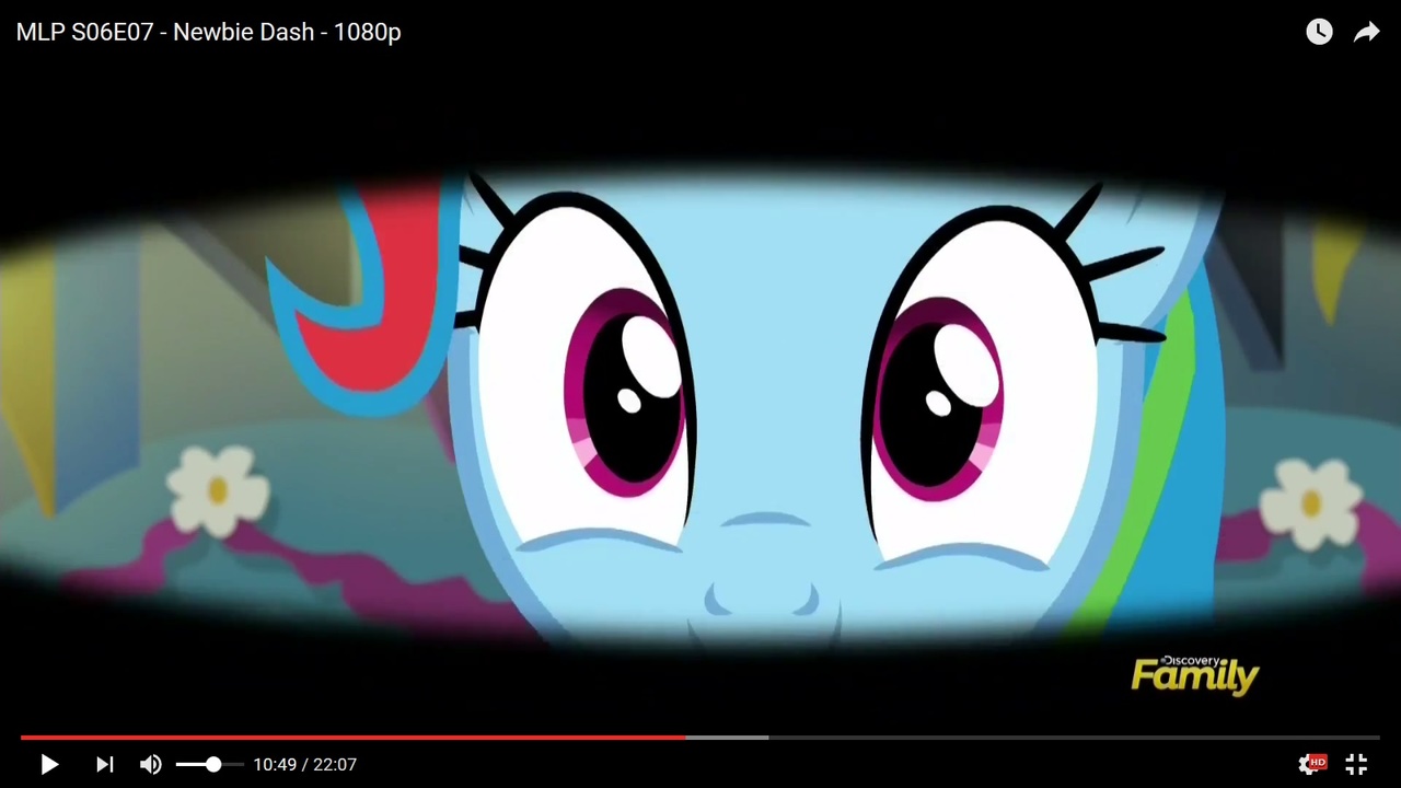 1148613 - safe, screencap, rainbow dash, soarin', pony, g4, newbie dash,  behaving like pinkie pie, discovery family logo, offscreen character, pov,  waking up, youtube - Derpibooru