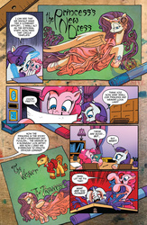 Size: 900x1384 | Tagged: safe, artist:andypriceart, idw, official comic, pinkie pie, rarity, alicorn, earth pony, pony, unicorn, g4, spoiler:comic, spoiler:comic42, comic, dialogue, female, mare, modern art, nouveau, paint, preview, race swap, raricorn, self insert, speech bubble